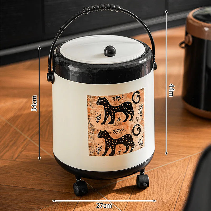 Vintage Mid-Century Modern Decorative Trash Can with Lid