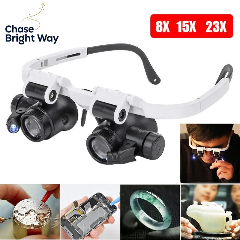 LED Headband Magnifier Glasses 8X 15X 23X – Jeweler Loupe