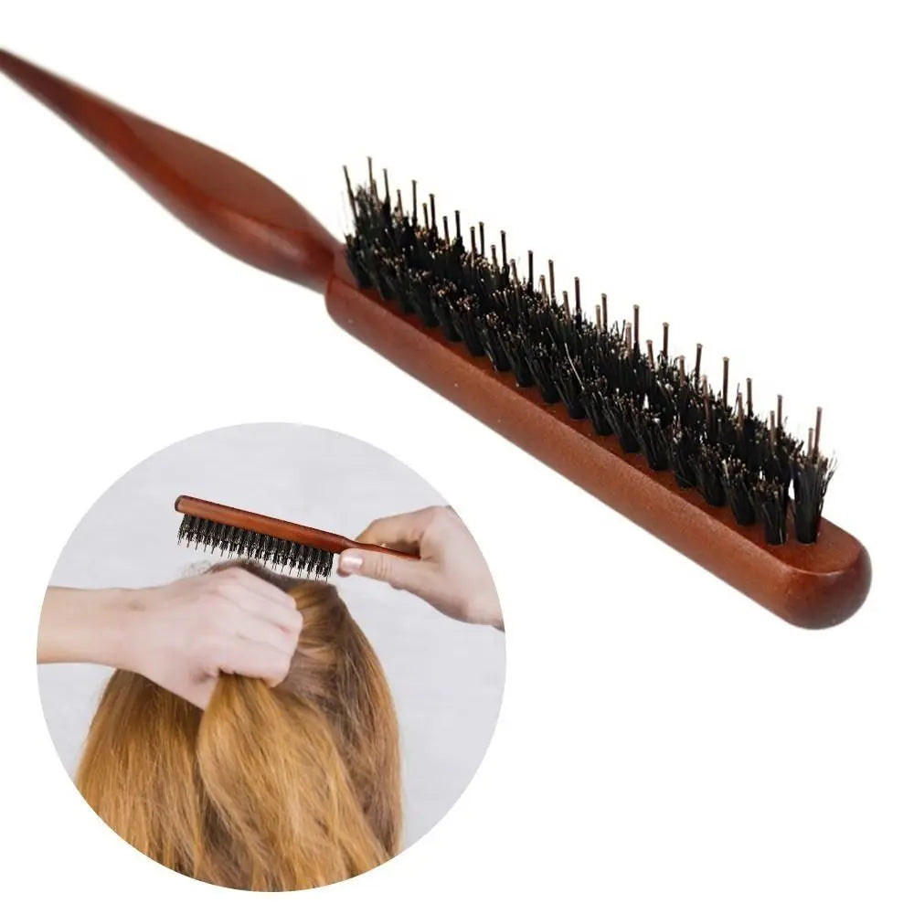 3-Row Boar Bristle Fluffy Hair Comb – Volumizing Teasing Brush