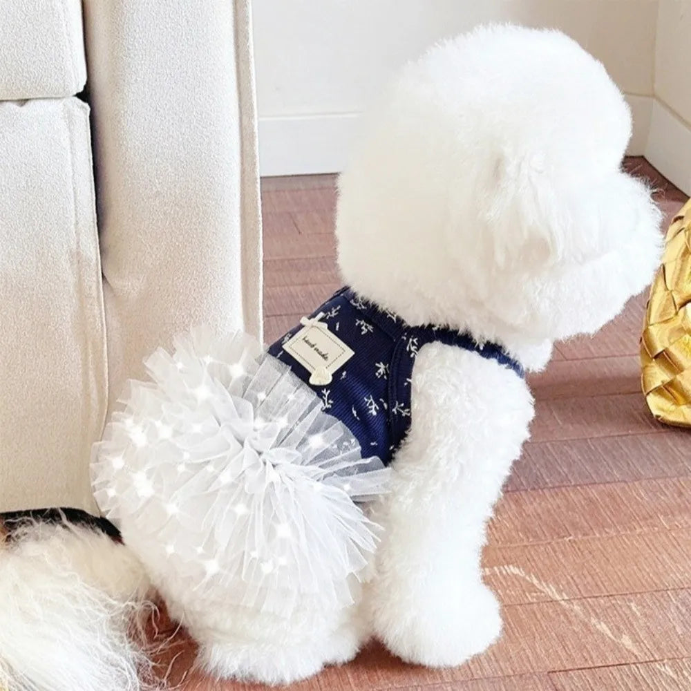 Korean Style Small Flower Dog Princess Dress | Breathable Cotton