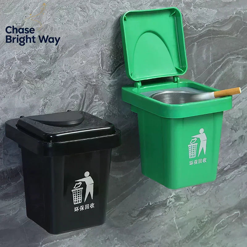 Wall-Mount Stainless Steel Ashtray with Lid – Anti-Fly Ash