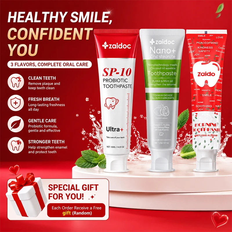 ZaiDoc 3-Pack Toothpaste – Probiotic, Coconut & Nano Hydroxyapatite