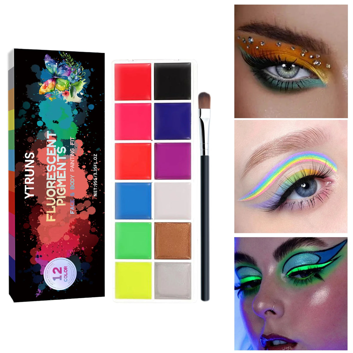 12-Color UV Glow Face & Body Paint Palette | Halloween Cosplay