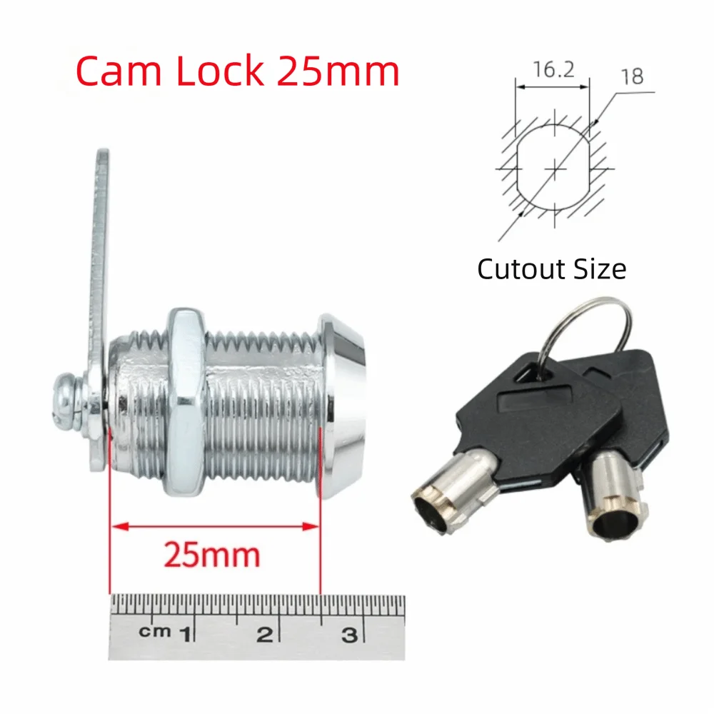Zinc Alloy Cam Lock 16–30mm | Drawer Cabinet Mailbox + 2 Keys