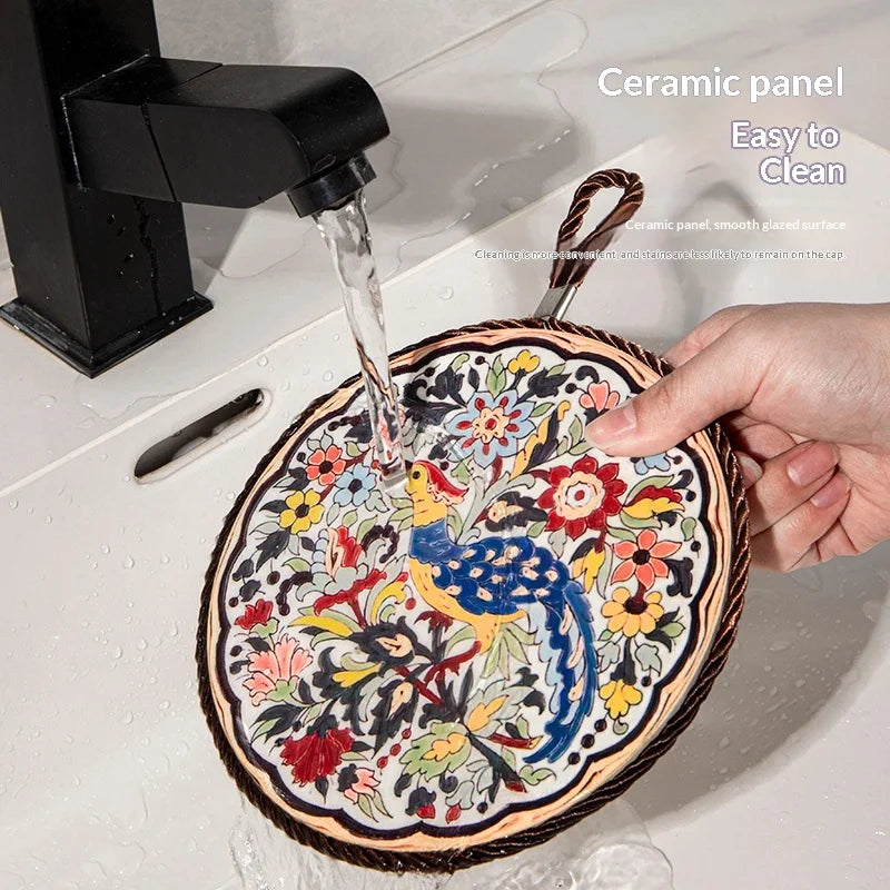 Vintage Ceramic Trivet Mat – Heat Resistant Non-Slip 17cm Round