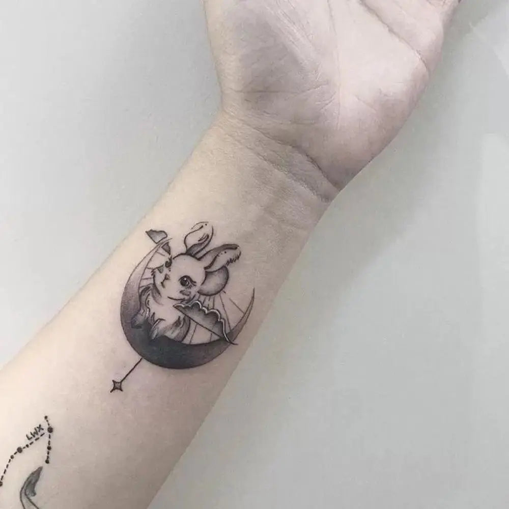 Moon & Tiger Temporary Tattoo Stickers – Unisex Body Art