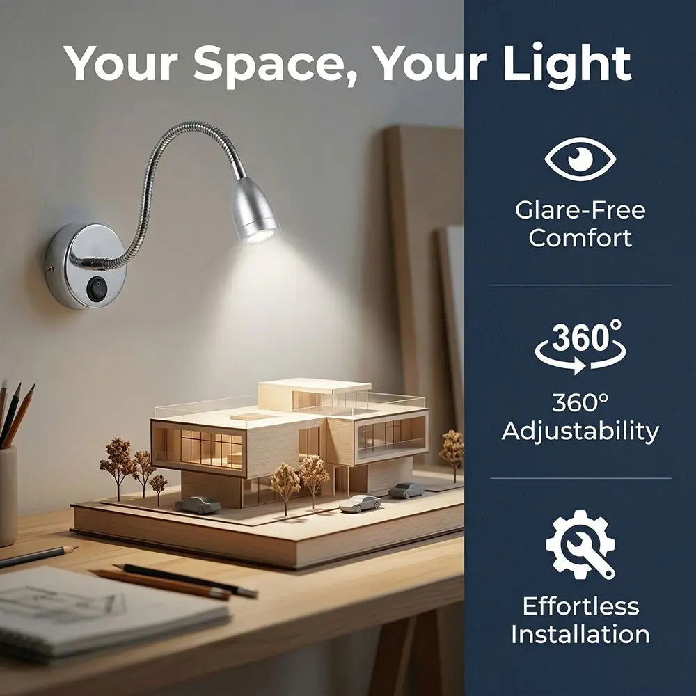 Silver Gooseneck LED Wall Lamp 3W – Flexible Reading Light