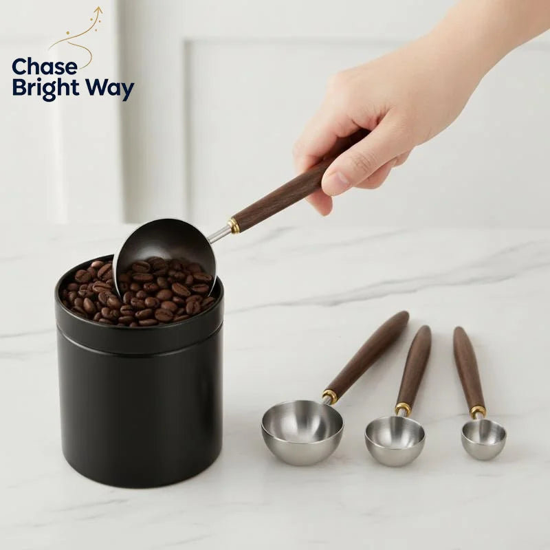Walnut Wood Stainless Steel Coffee Scoop – Long Handle Spoon