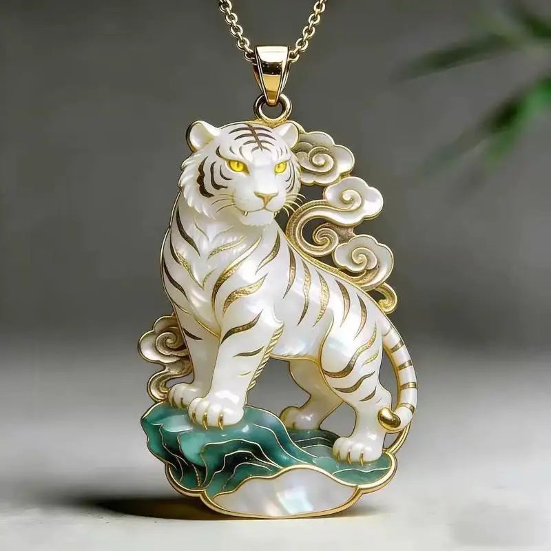 Blue Jade Gourd Dragon Pendant Necklace | Gold Ethnic Jewelry
