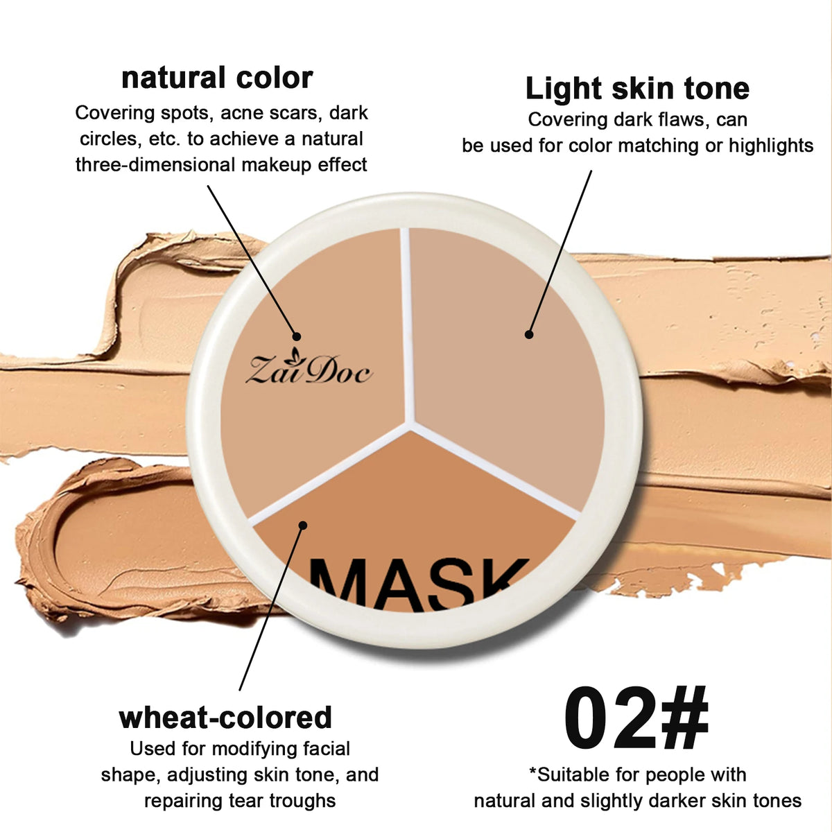 ZaiDoc 3-Color Concealer Palette – Full Coverage Cream