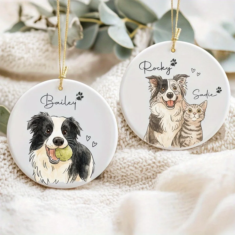 Personalized Watercolor Pet Photo Ornament | Custom Dog & Cat