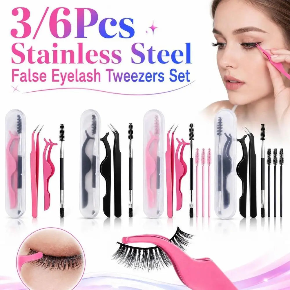 Stainless Steel Slanted Tweezers Set – Eyebrow & Lash Tools