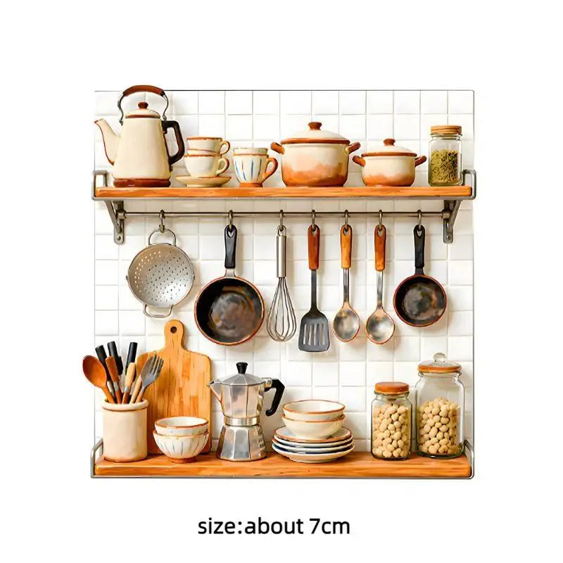 Retro Kitchen Scene 3D Resin Refrigerator Magnet Ornament