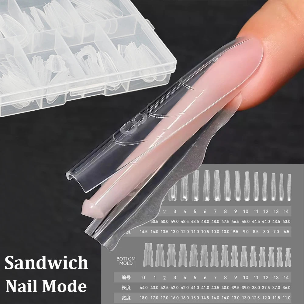 180pcs Dual Form Nail Extension Molds – 15 Sizes, Almond & Coffin