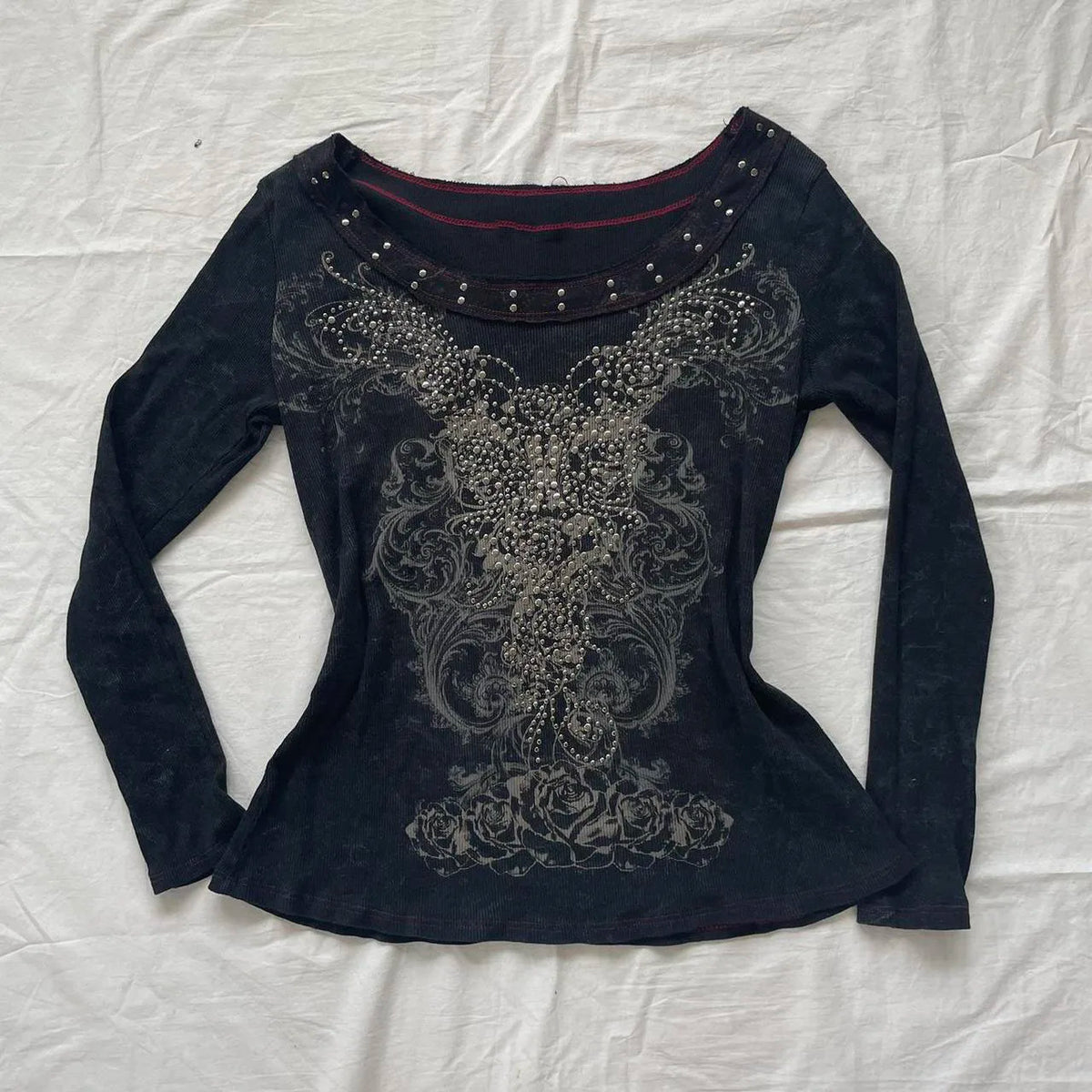 Women's Y2K Gothic Skull Print Long Sleeve T-Shirt | Streetwear