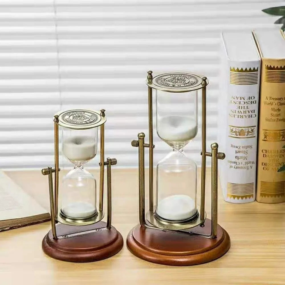 Wood Base Hourglass Sand Timer – 15 & 30 Min Desktop Décor
