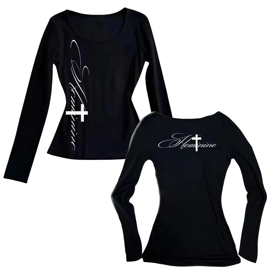 Y2K Gothic Grunge Punk Crop Top – Women's Slim Fit Long Sleeve
