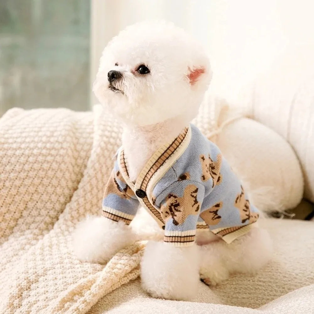 Bear Pattern Knitted Dog Sweater – Warm Pet Outfit S–XL