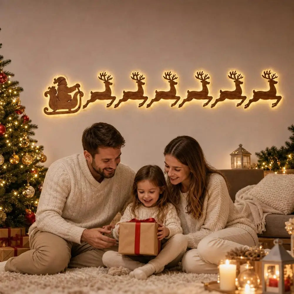 LED Glowing Wooden Reindeer Wall Décor – 7-Piece Christmas Set