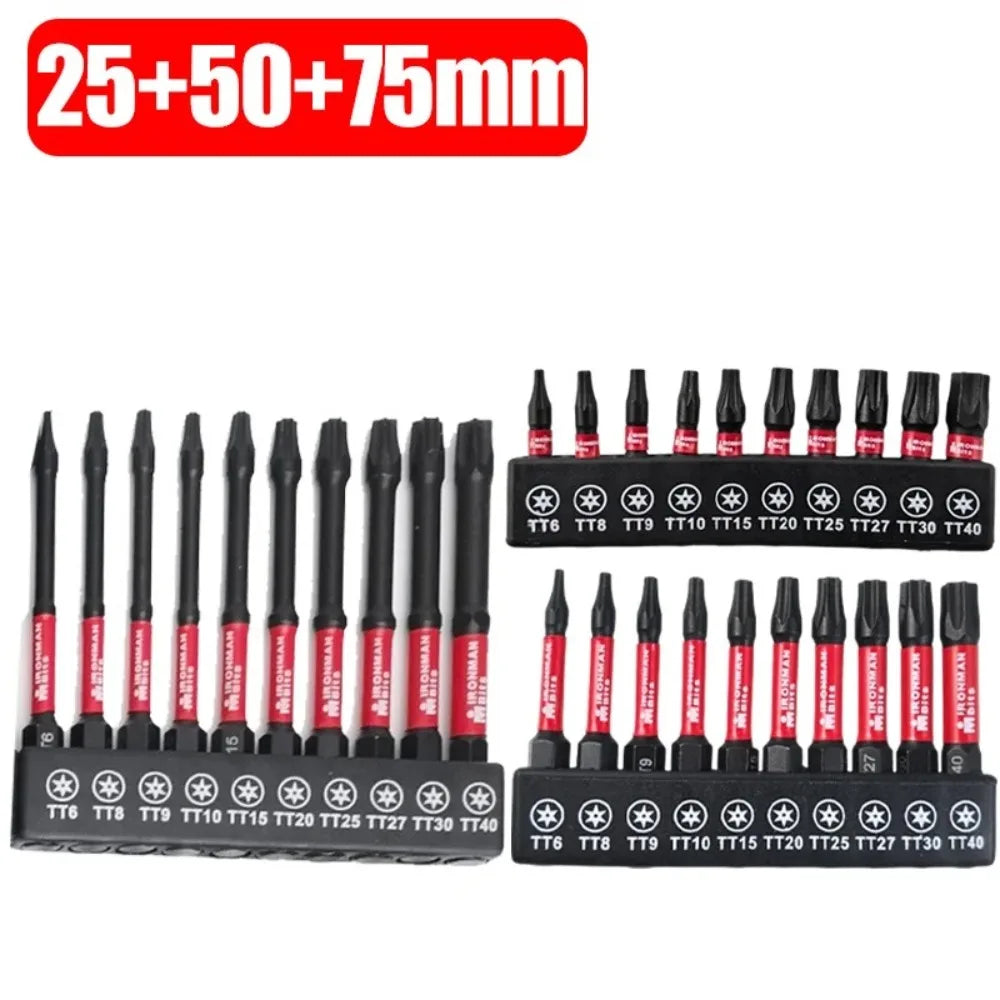 S2 Steel Magnetic Impact Screwdriver Bits Set – Torx 25–150mm