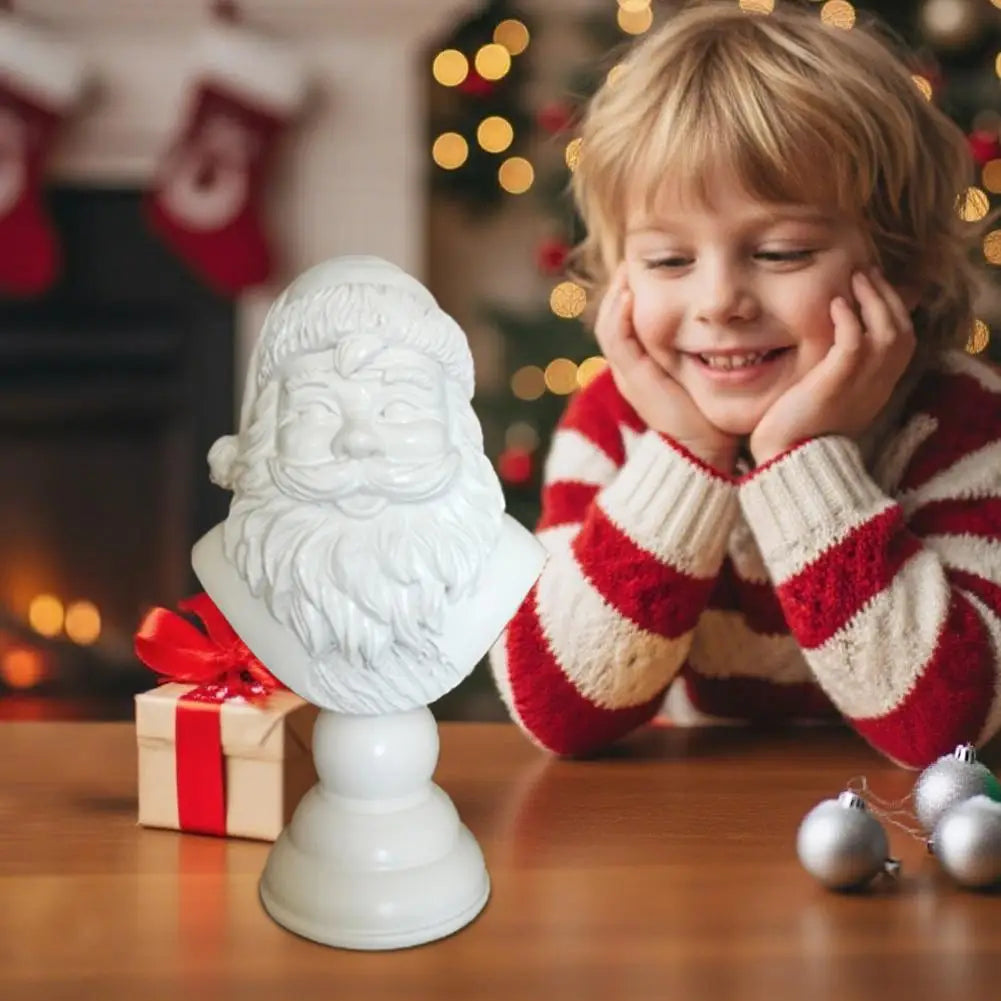 White Resin Santa Claus Bust Figurine | Christmas Tabletop Décor