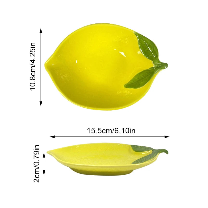 Lemon Shaped Ceramic Snack Plate – Cute Fruit Dish | 6.1"