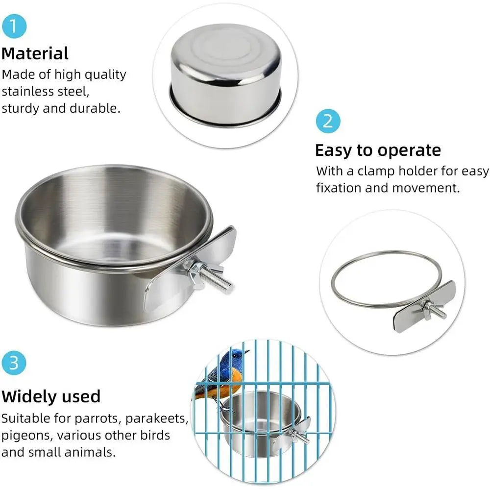 Stainless Steel Hanging Cage Bowl – Anti-Gnaw Pet Feeder