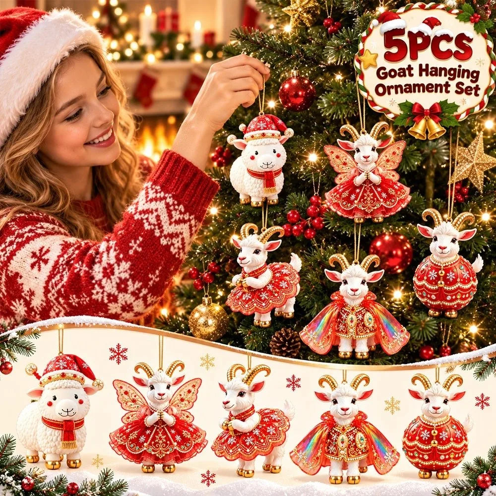 Rhinestone Goat Christmas Ornaments – 5-Pack Acrylic Pendants