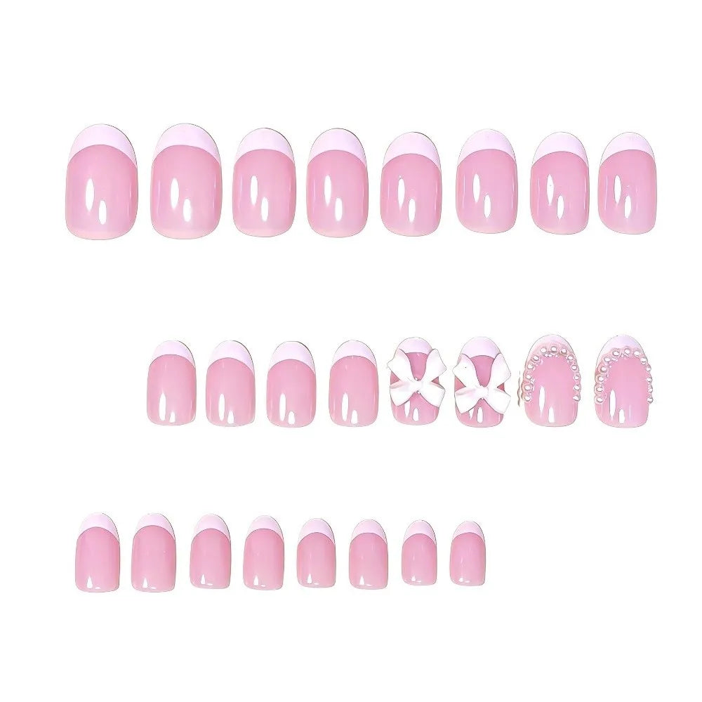 Almond Press-On Nails with Bow Charms | Glossy Full Cover Set