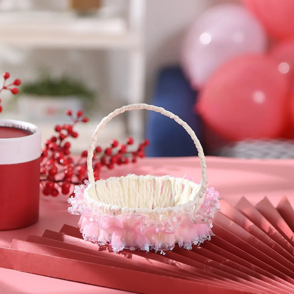Mini Woven Lace Flower Basket – Wedding & Party Décor