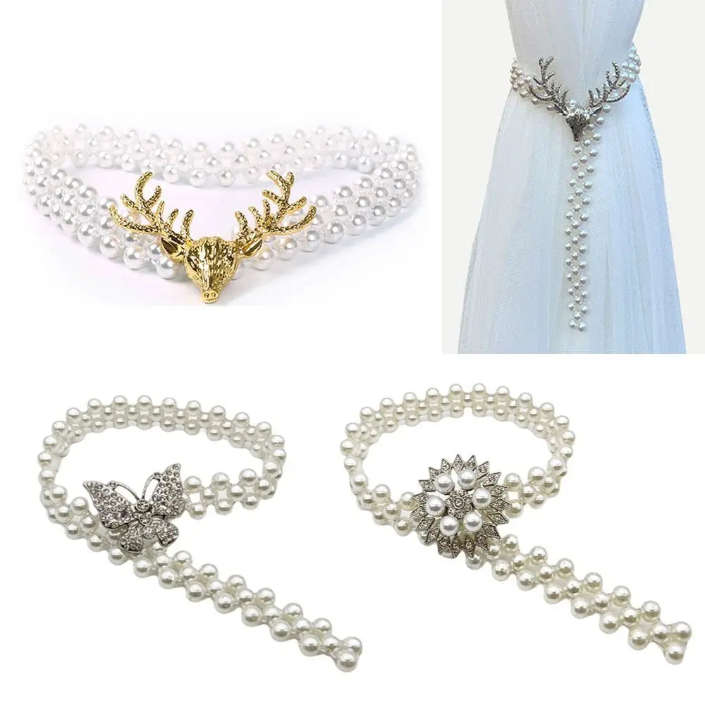 Pearl Elastic Curtain Tiebacks – Adjustable Buckle Straps
