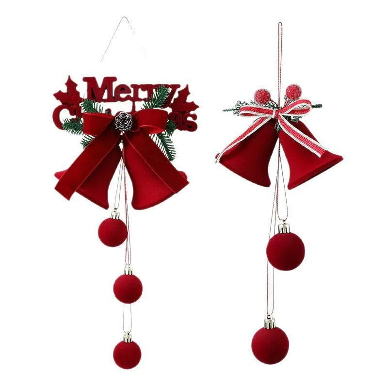 Wine Red Flocked Christmas Bell Ornament | Nordic Tree Pendant