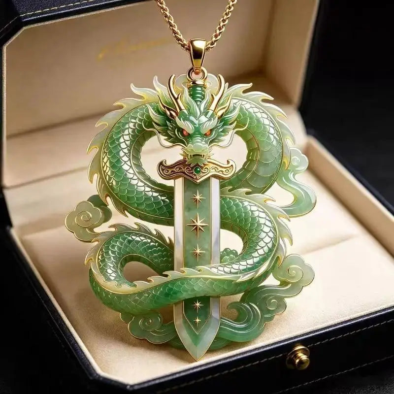 Lavender Jade Dragon Pendant Necklace | Gold-Plated Accents