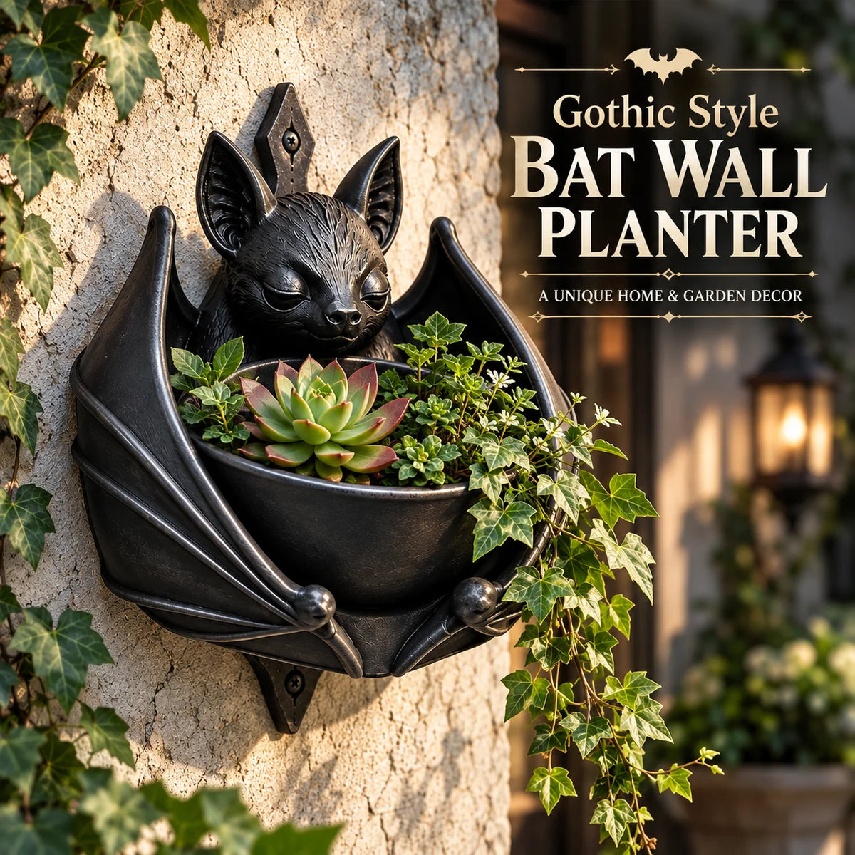 Gothic Bat Hanging Planter Pot for Succulents & Vines