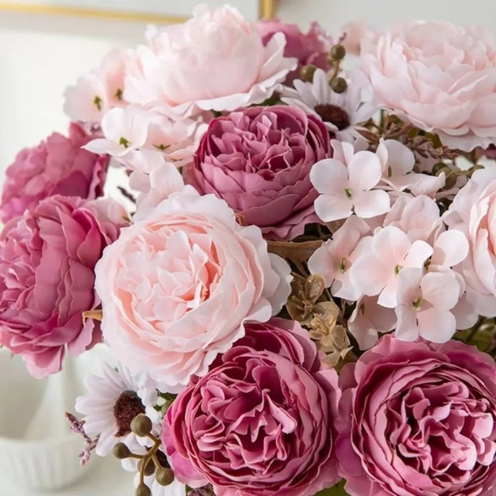 Silk Persian Peony Artificial Bouquet – 5 Heads Fake Flowers