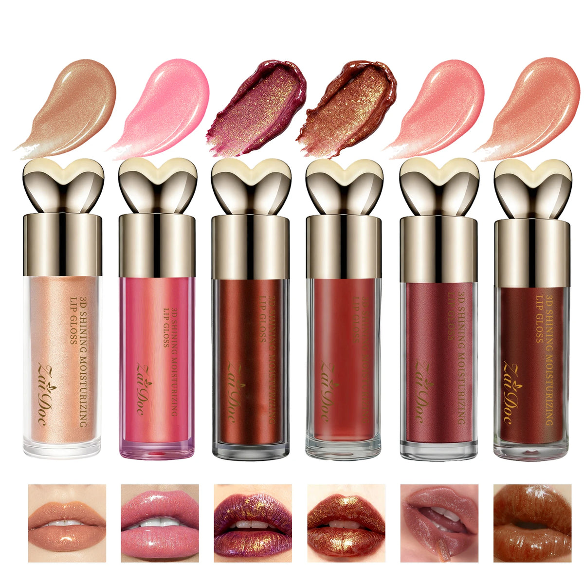 ZaiDoc 3D Shimmer Lip Gloss Set – 6 Colors Hydrating Lip Oil
