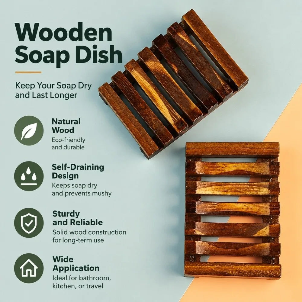 Natural Pine Wood Soap Dish – Slatted Quick-Drain Soap Tray