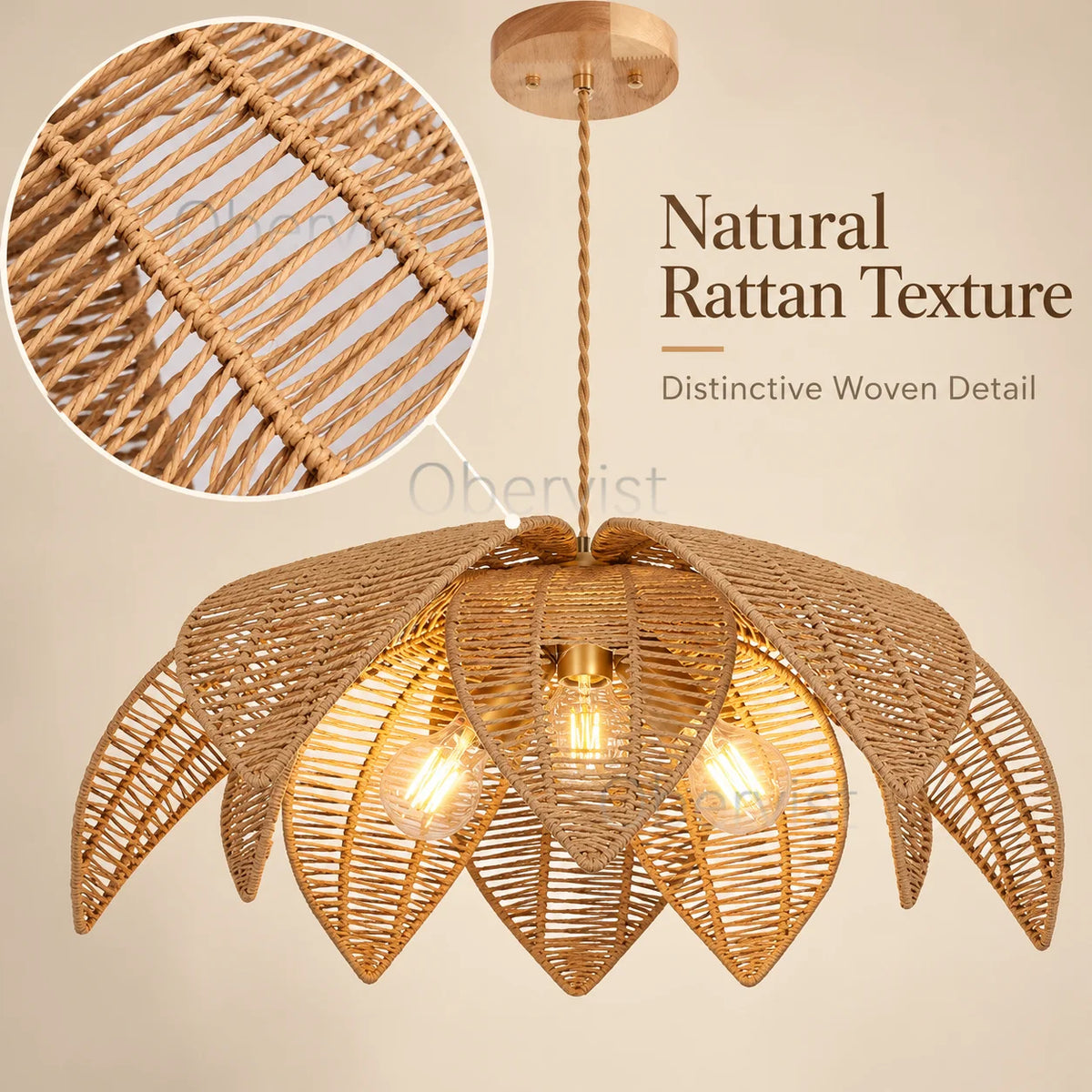 Woven Rattan Pendant Light – Vintage Nordic Hanging Lamp E27