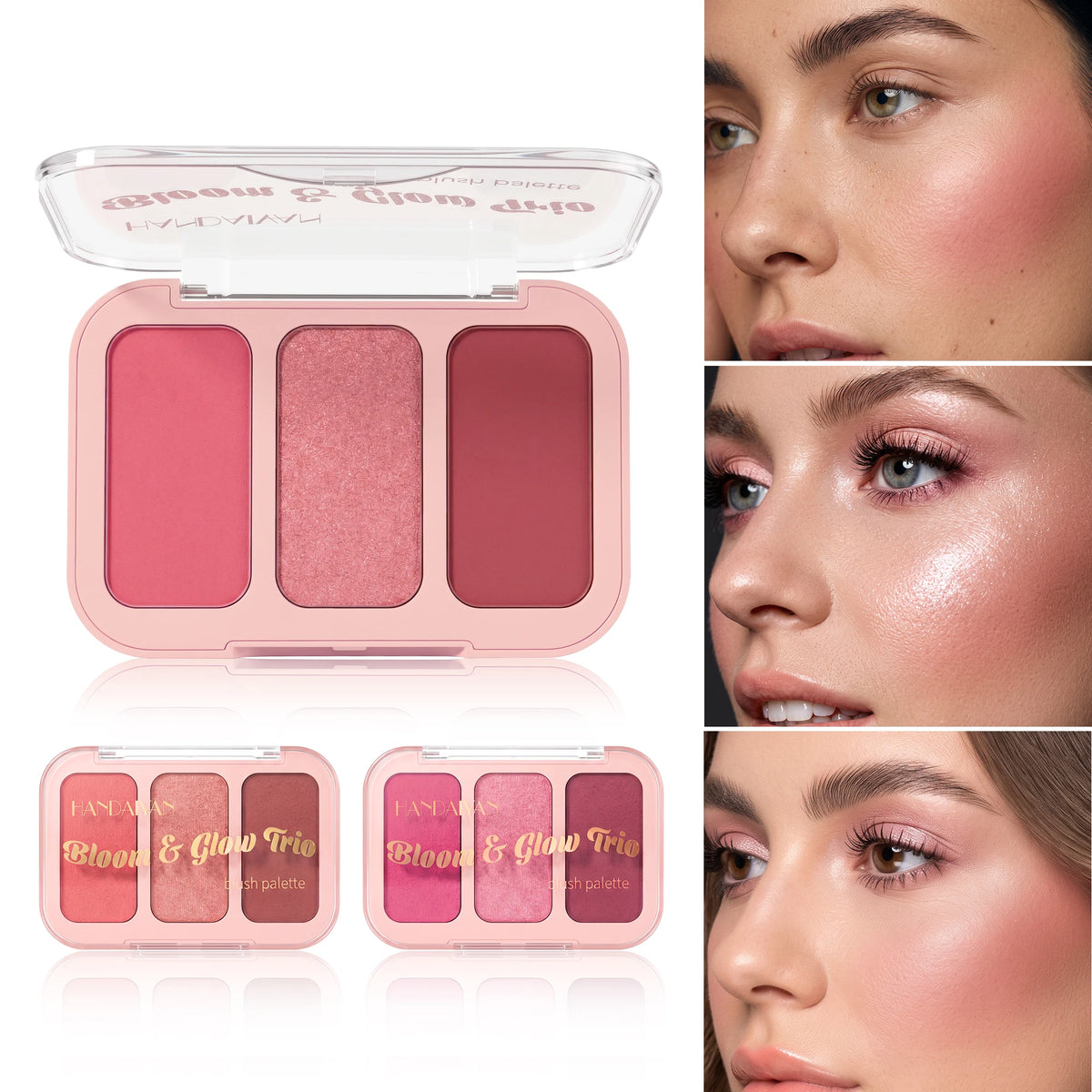 YTRUNS 3-Color Matte Blush Palette – Pigmented Cheek Color