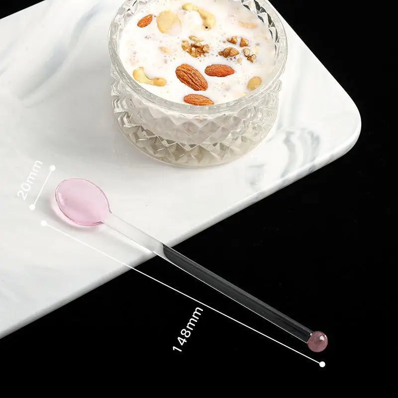 Colorful Glass Stirring Spoon – Long Handle, Heat Resistant