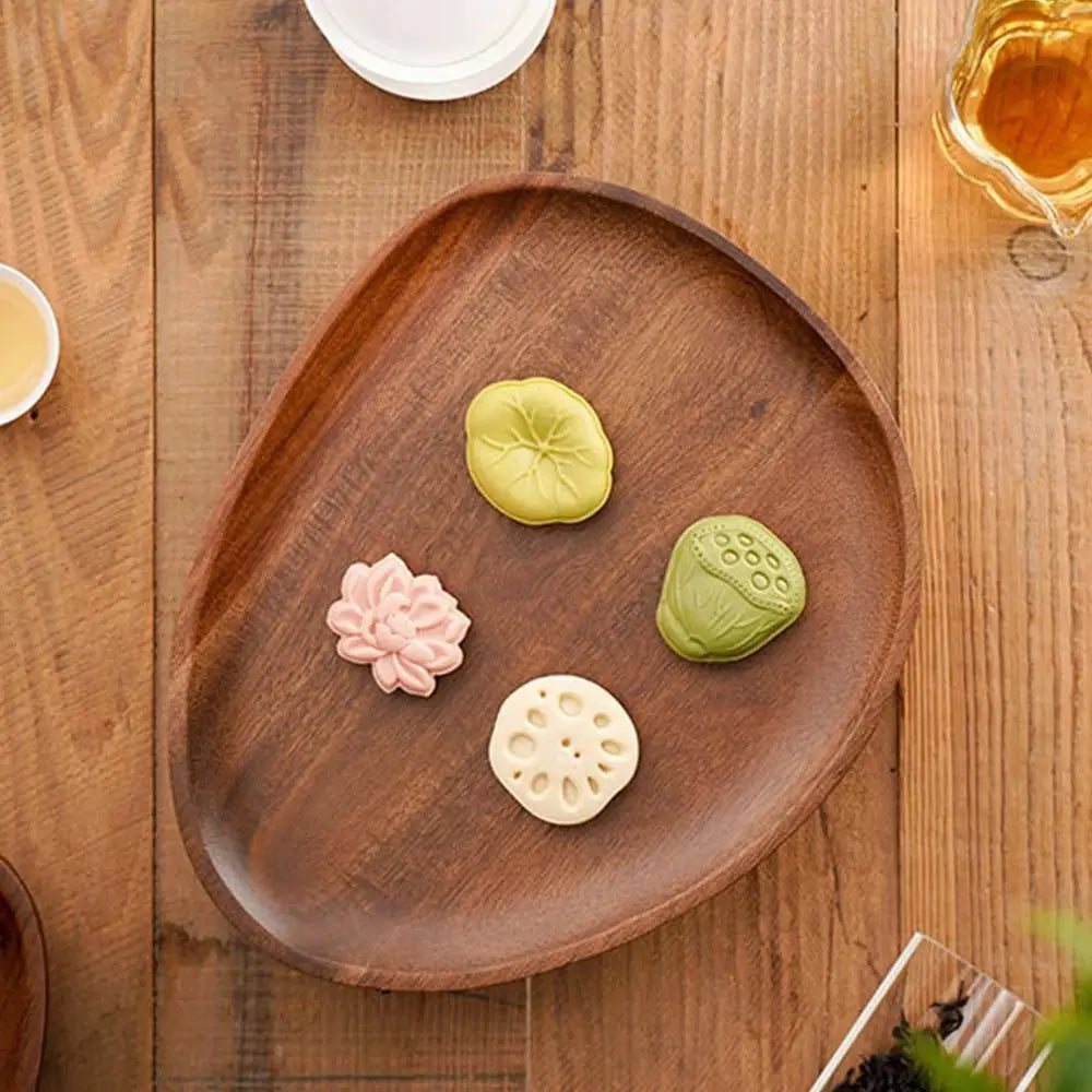 Oval Walnut Wood Serving Tray with Elevated Base | 3 Styles