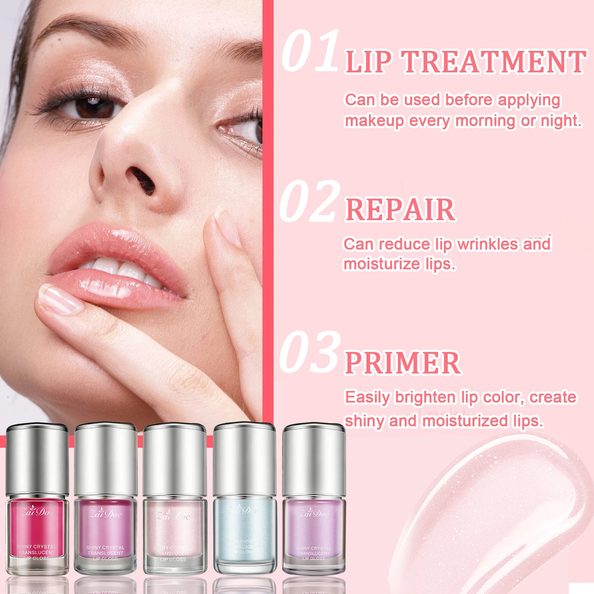 ZaiDoc 5-Color Crystal Lip Gloss Set – High Shine & Hydrating