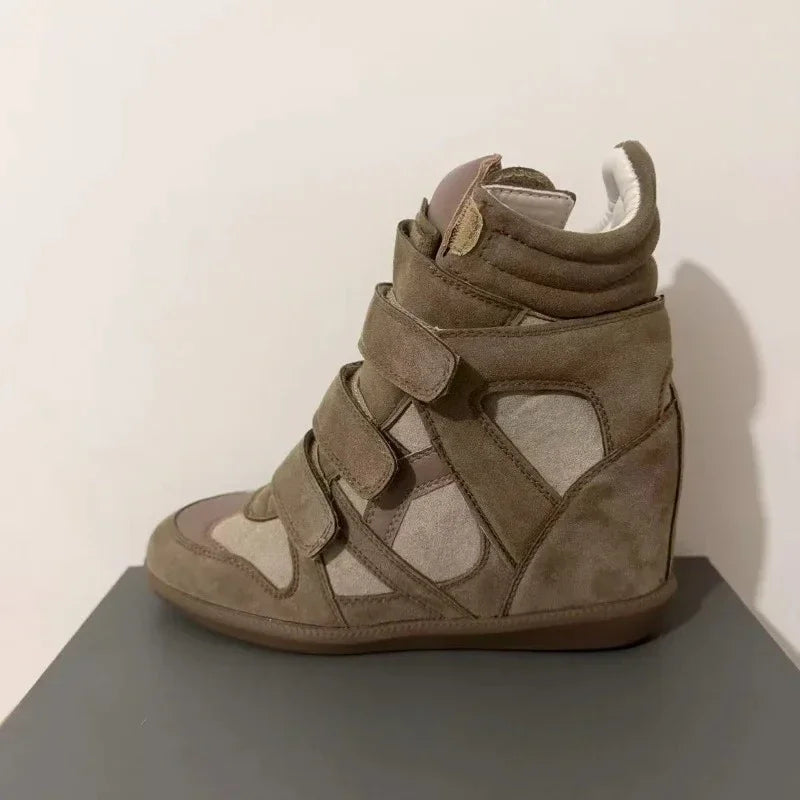 LEDP Women's Split Leather Ankle Boots 8CM Hidden Wedge