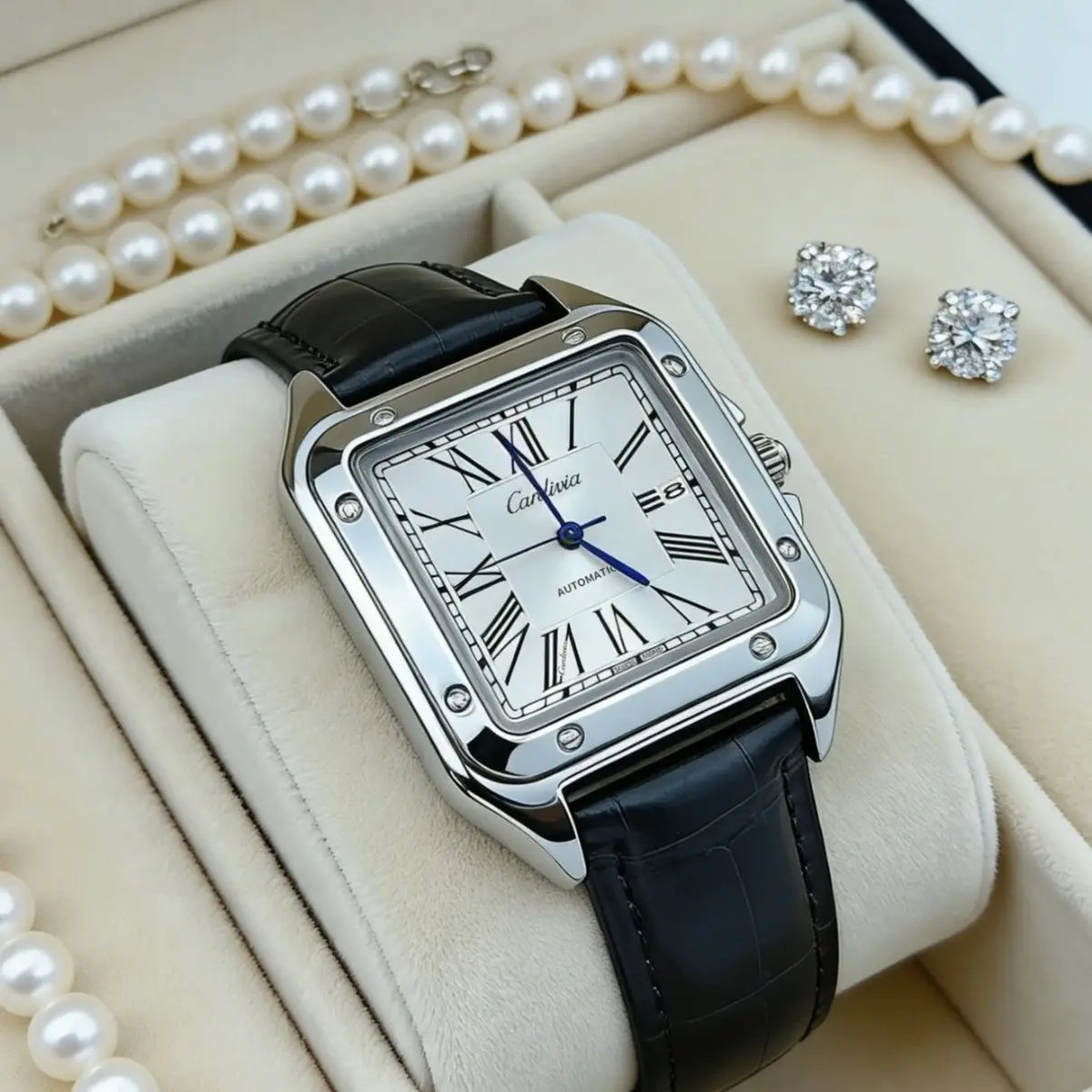Women's Square Roman Numeral Quartz Watch | Leather Strap