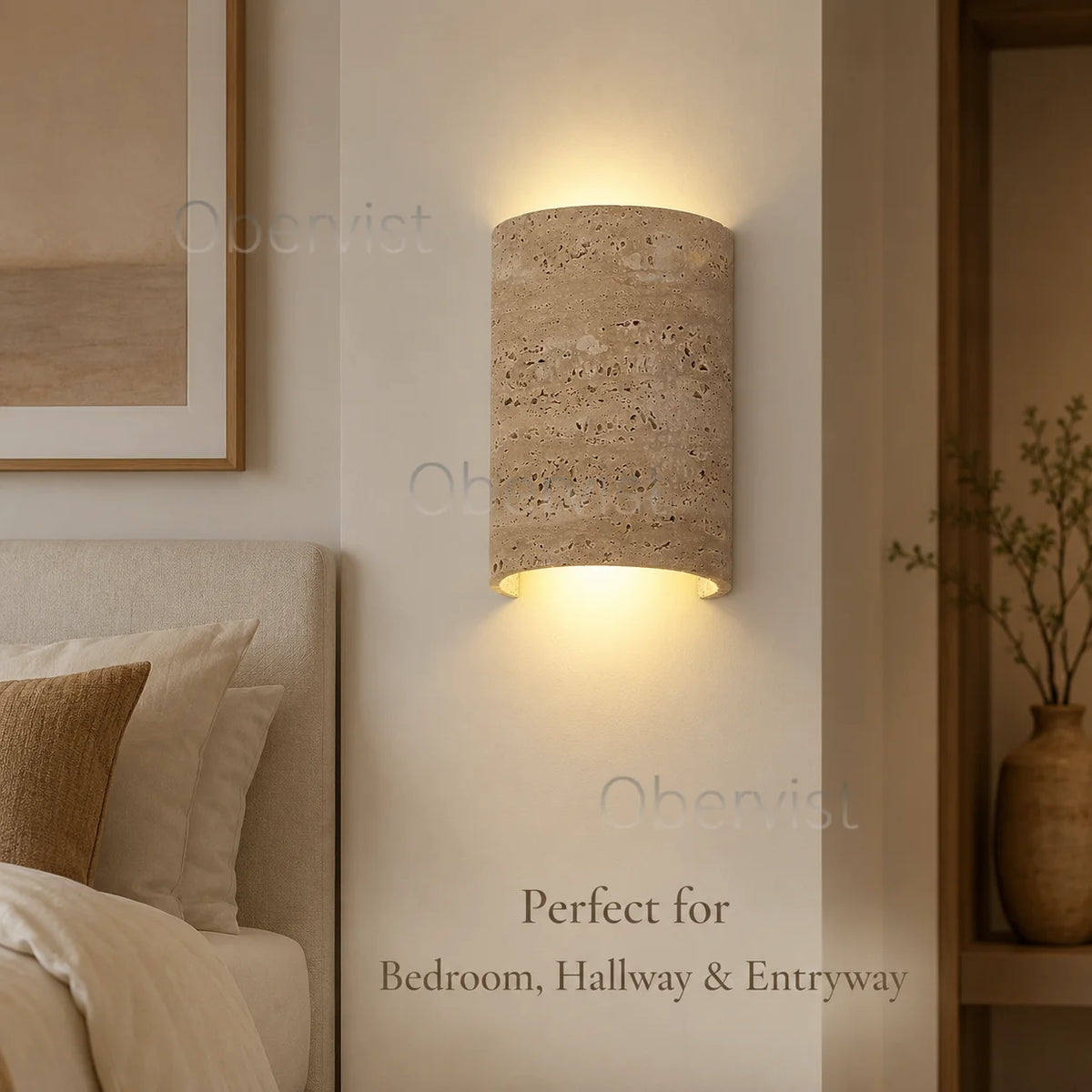 Wabi Sabi Yellow Travertine LED Wall Sconce – Natural Stone Lamp