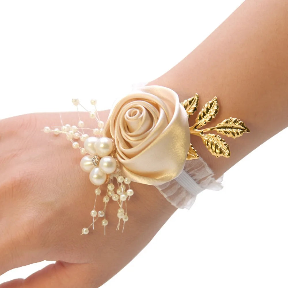Wrist Corsage Bracelet – Silk Rose Bridesmaid Flower Accessory