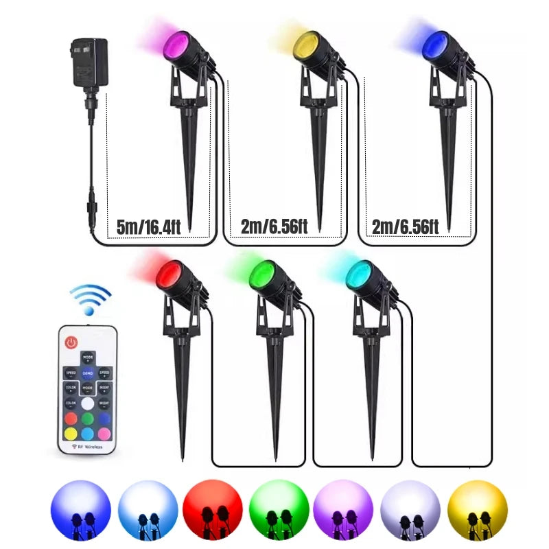 Outdoor RGB LED Lawn Spike Lamp IP65 Remote Control Garden Light