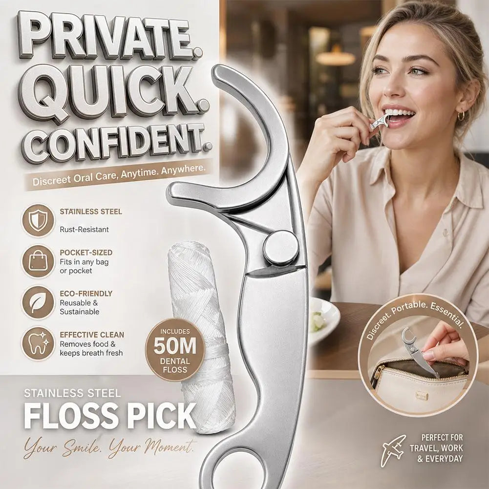Reusable Stainless Steel Floss Pick Set – 50m Dental Floss