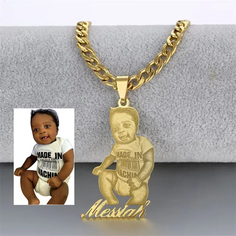 Custom Photo Nameplate Pendant Necklace | 18K Gold Plated