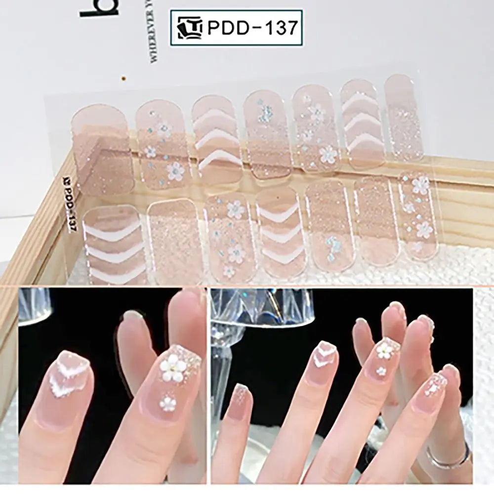 Semi-Cured Gel Nail Stickers – 14 Floral Full Cover Strips